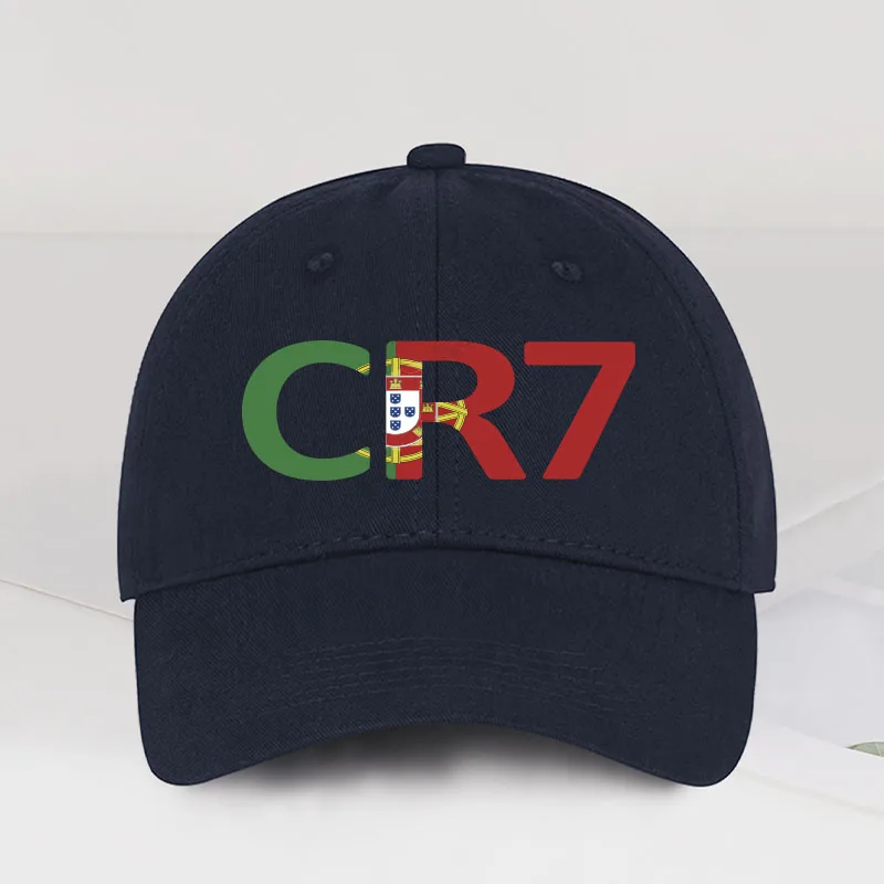 CR7 Portugal Print Schwarze Baseballkappe, verstellbar, Unisex, Fußballspieler, lässiger Sonnenhut
