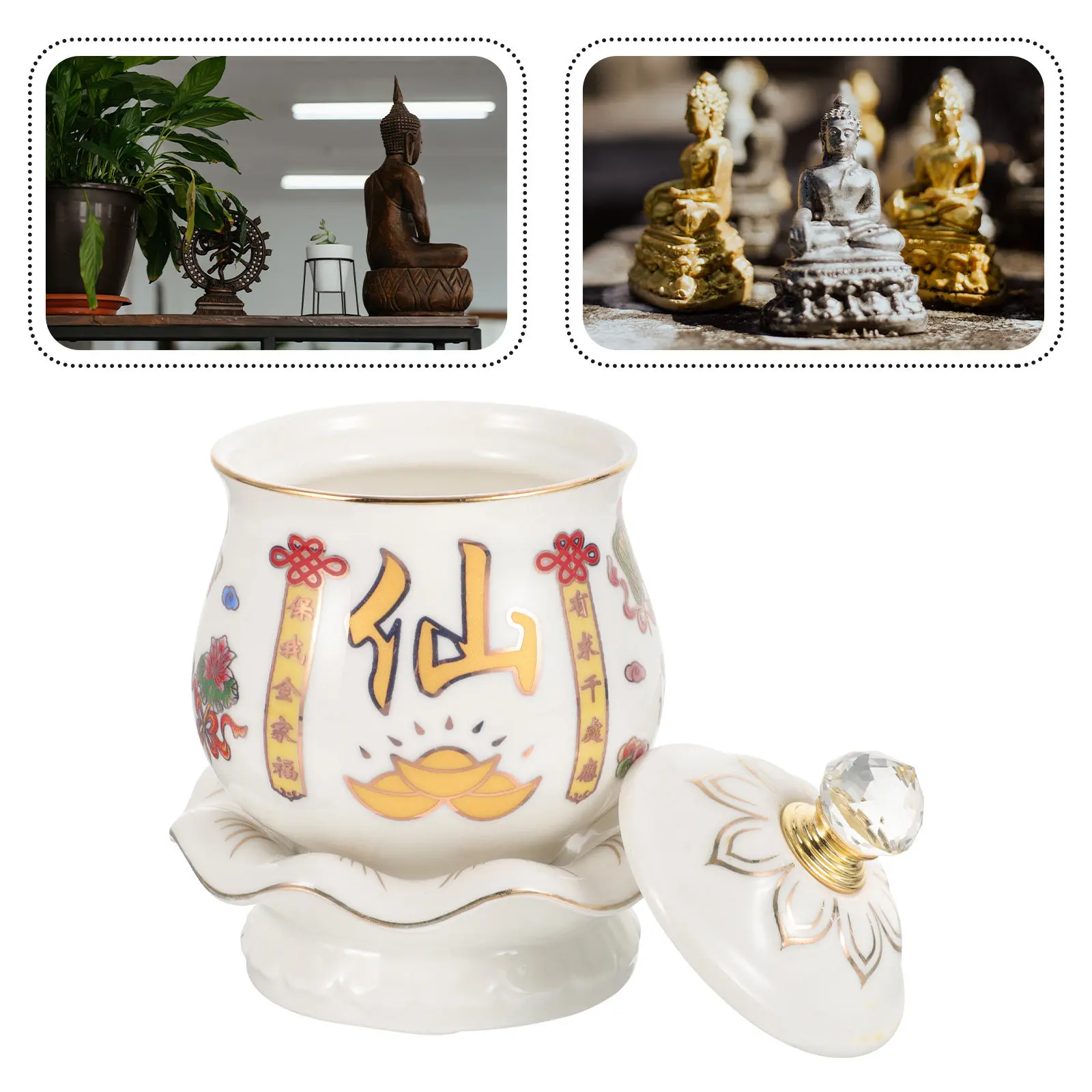 Ceramic Offering Cup Thick Polished Base Temple Altar Holy Ritual Lotus Worship Decoration Buddhist Supplies