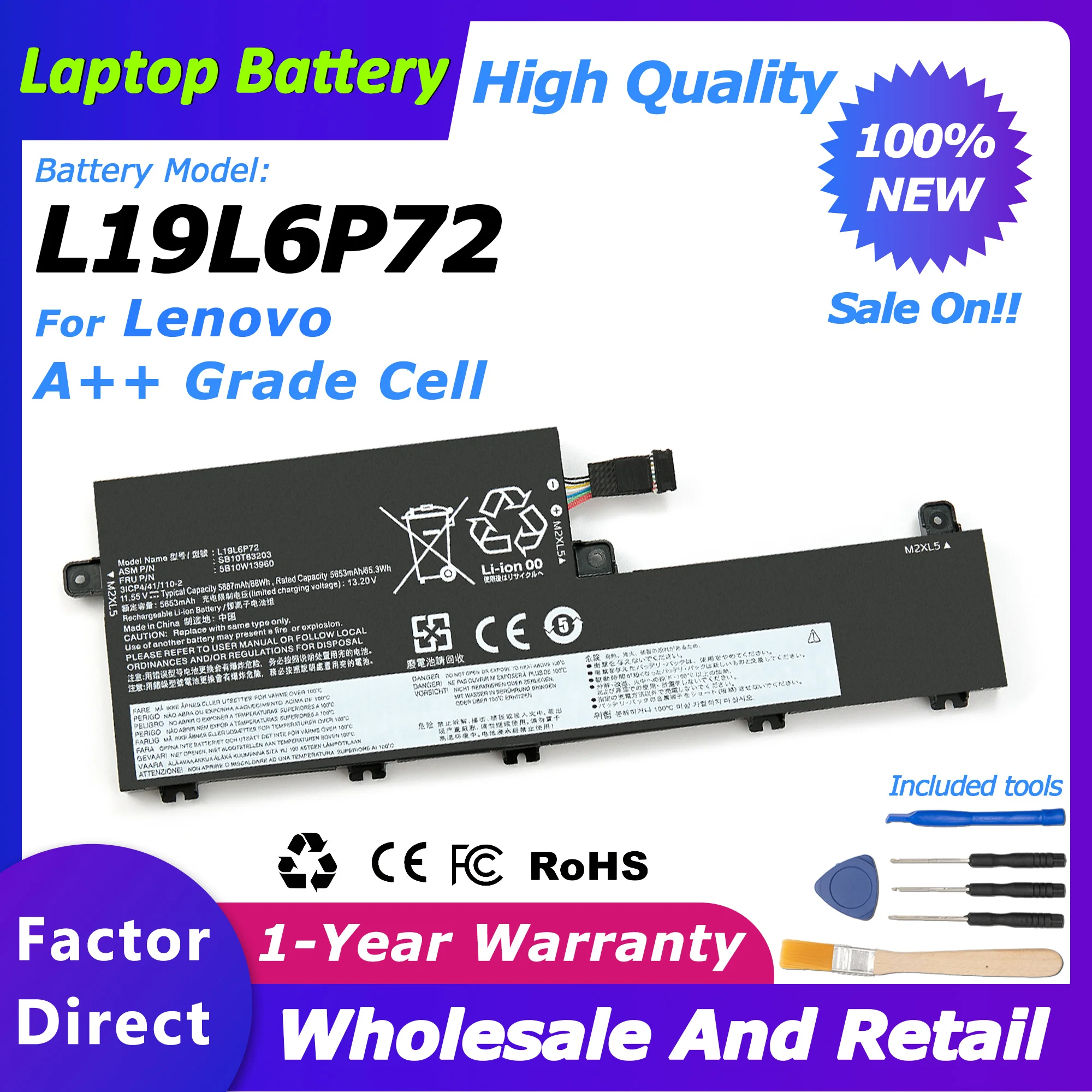 L19L6P72 NEW Genuine L19L6P72 Battery for Lenovo ThinkPad P15v T15p Gen 1 Series Laptop Battery 5887mah/68wh