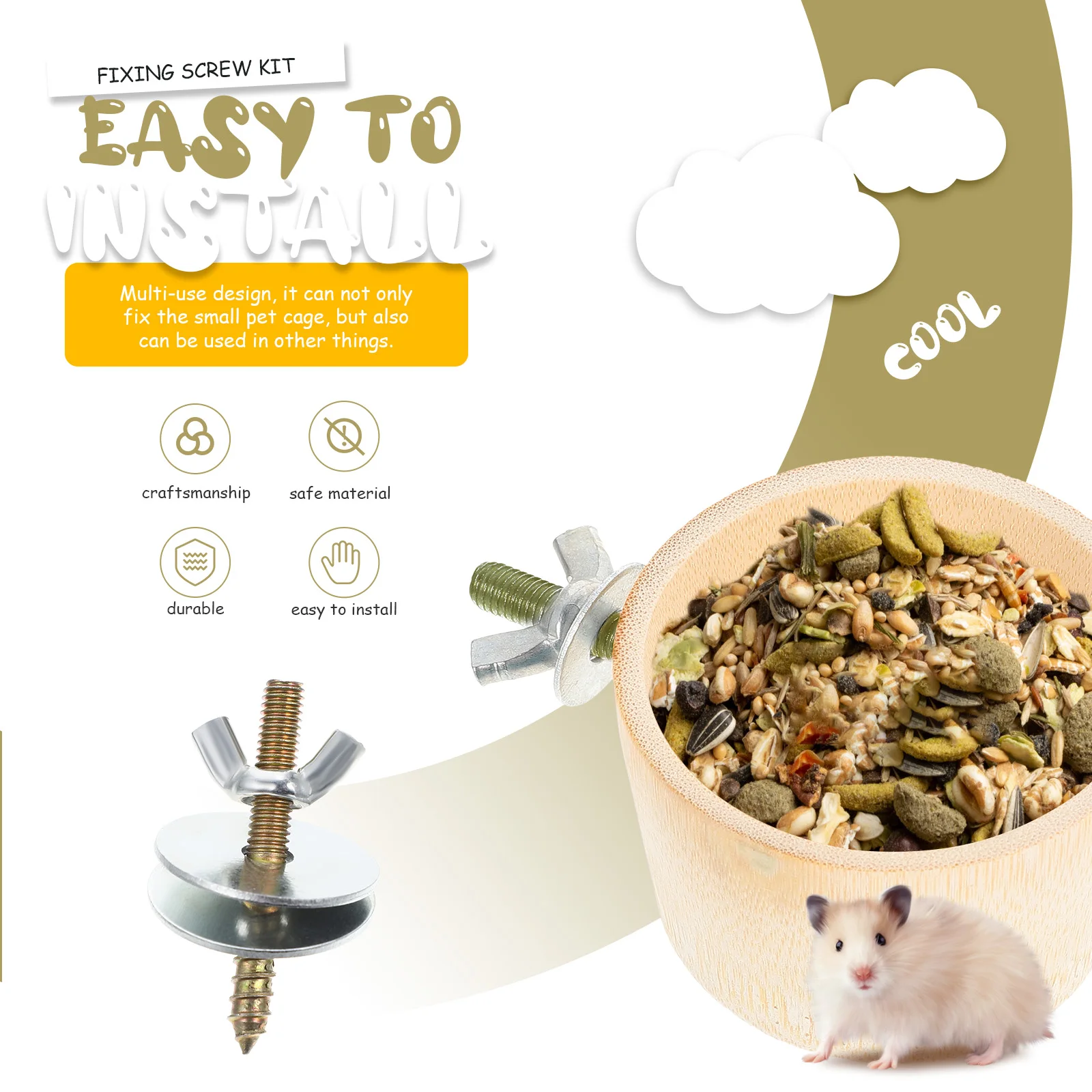 

Bird Cage Screw Kit Fix Screws Nuts Gaskets Pet Cage Accessories Easy Install Lightweight Multi Use For Hamster
