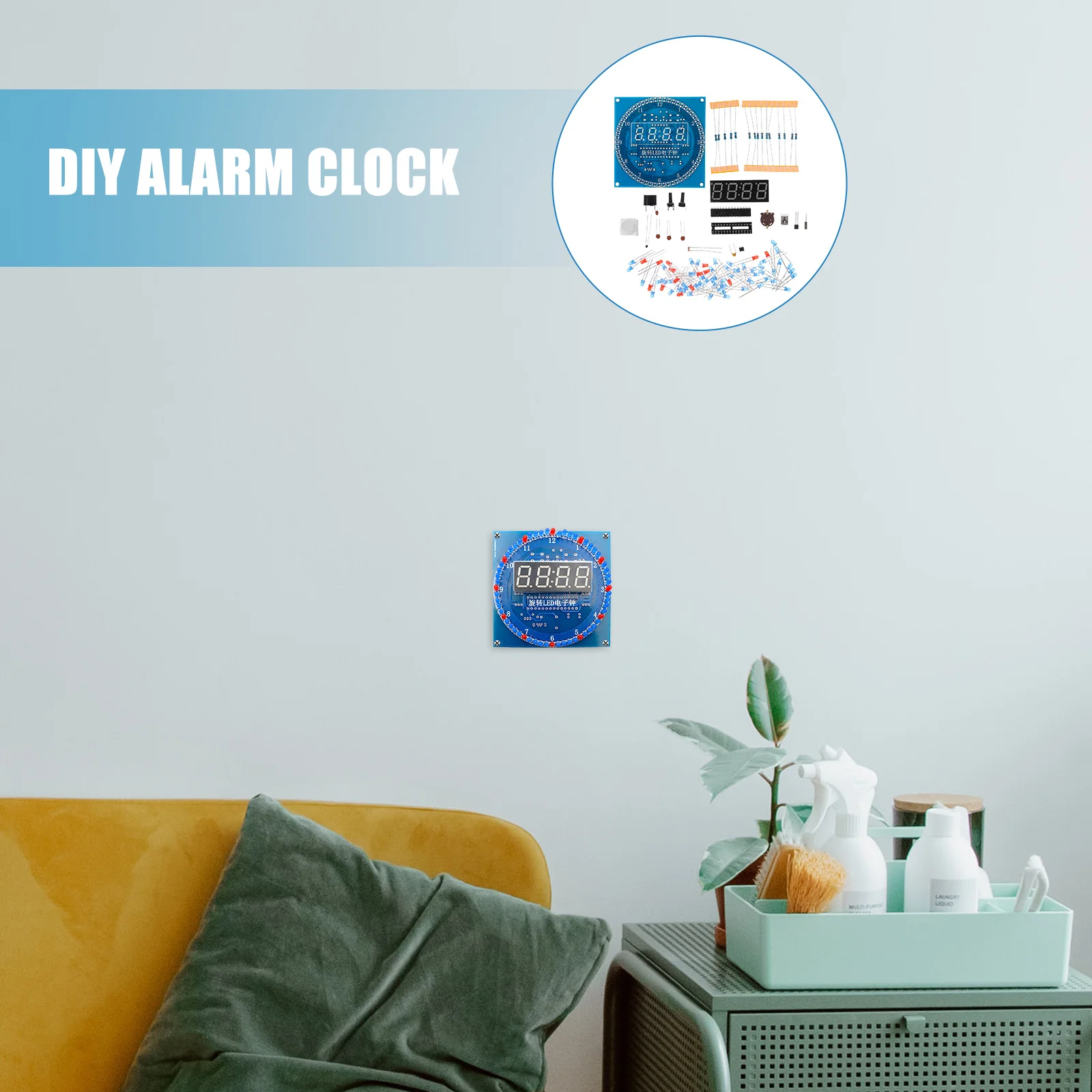 

1Set LED Electronic Clock Kit 360 Degree Rotating Digital DIY Clock Built-in Light Controlled Sensor for Bedroom Home Decor