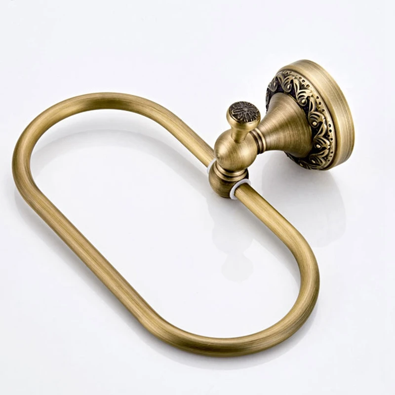 Oval Towel Ring Antique Brass Exquisite Pattern Carving Hanger Hand Towel Holder For Bathroom Kitchen Accessories