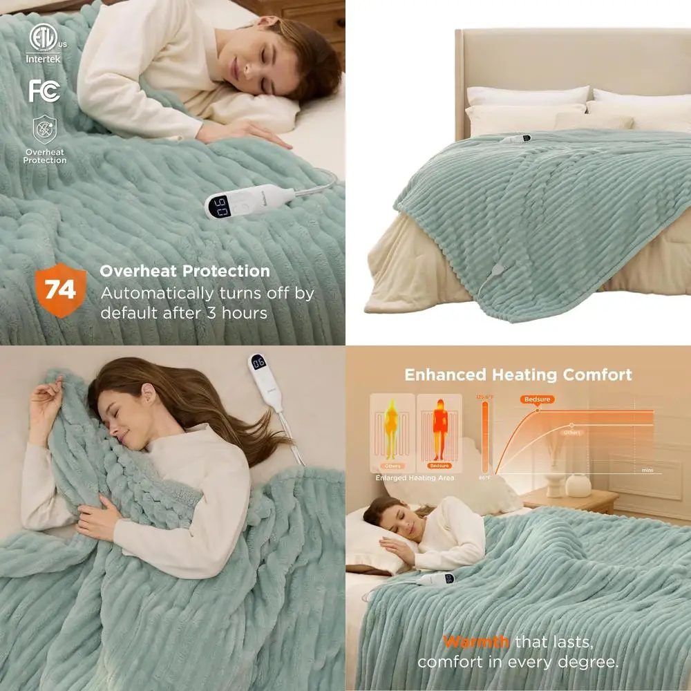 

Полноразмерное фланелевое электрическое одеяло в толстую полоску с 6 уровнями нагрева, 10 вариантами таймера, автоматическое выключение на 8 часов, идеальный подарок для бабушки