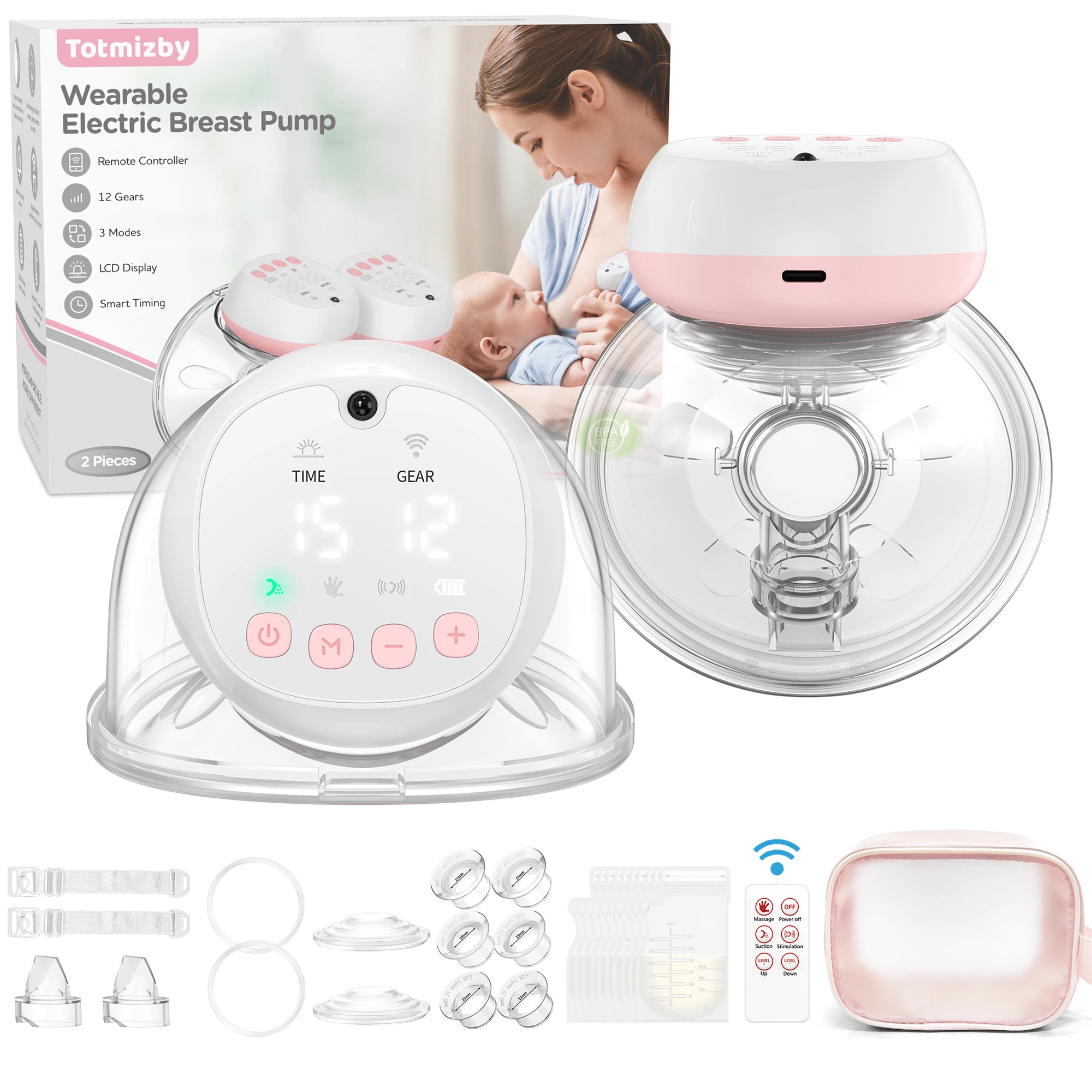 2 Pcs Electric Wearable Breast Pump 1200mAh USB Chargable Silent Milk Extractor Painless Automatic Milker Comfort Breastfeeding