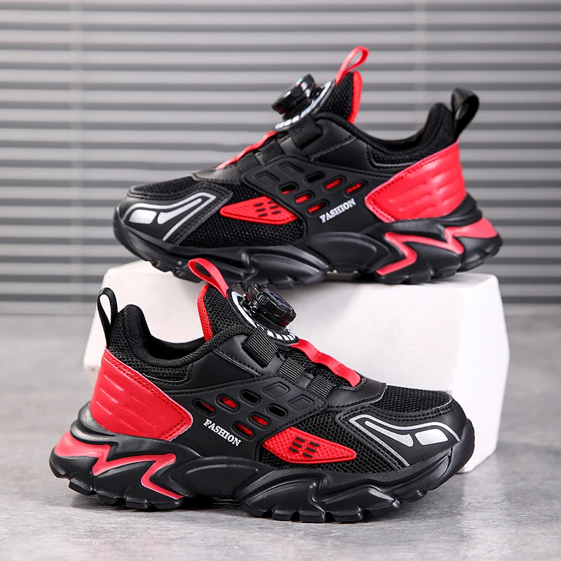 

Boys' Rotating Button Sneakers Breathable Mesh Non-Slip Sport Shoes for Kids Lightweight Chunky Running Shoes for School Outdoor