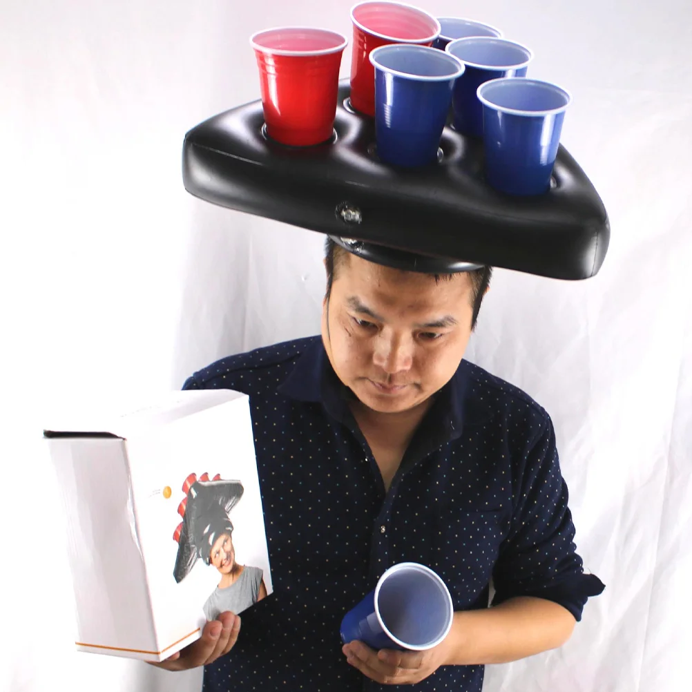 1PC PVC Inflatable Holder Beer Game Tray Aerated Triangular Tray Cartoon Inflatable Game Hat Tray for Kids Adults Game Supplies