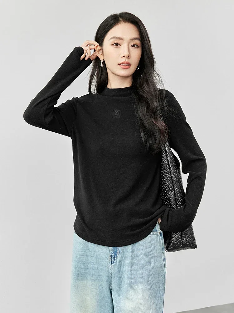 SENTUBILA Slim Fit Embroidery Pullover for Women 2024 Winter Knit Half Hight Collar Long Sleeve Solid Basic Sweater 144S57131