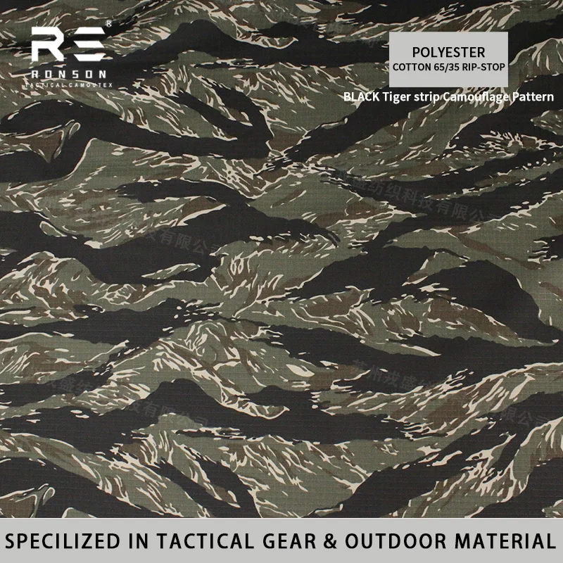 Tiger Stripe Black Camouflage TC 65/35 Polyester 65% Cotton 35% Rip-Stop Fabric Durable for Tactical Gear Uniforms and Outdoor