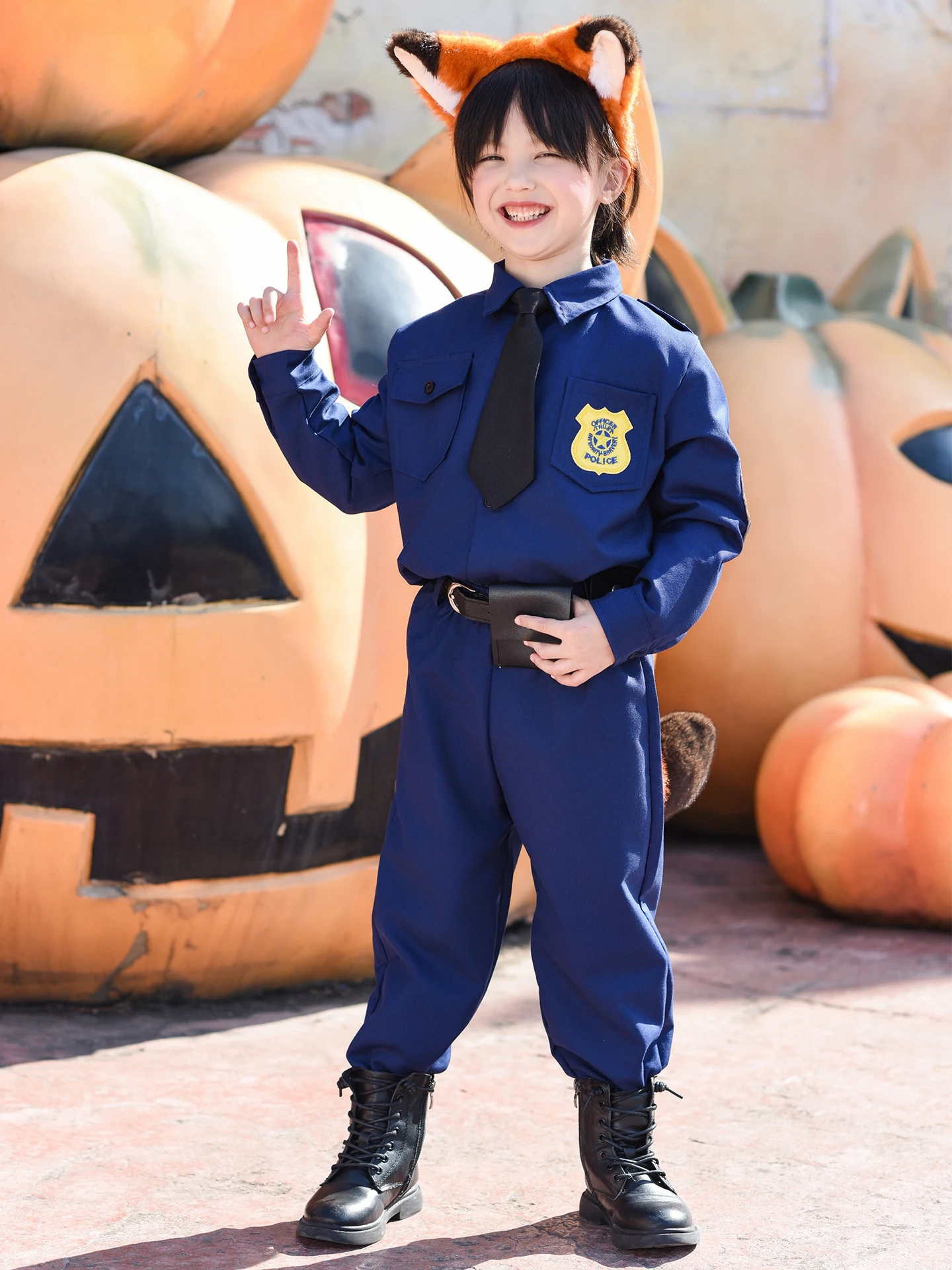 

Spring 2026 Kids Girls Judy Rabbit Police Officer Cosplay Costume Set Zootopia Tail Performance Outfit Long Sve Long P...