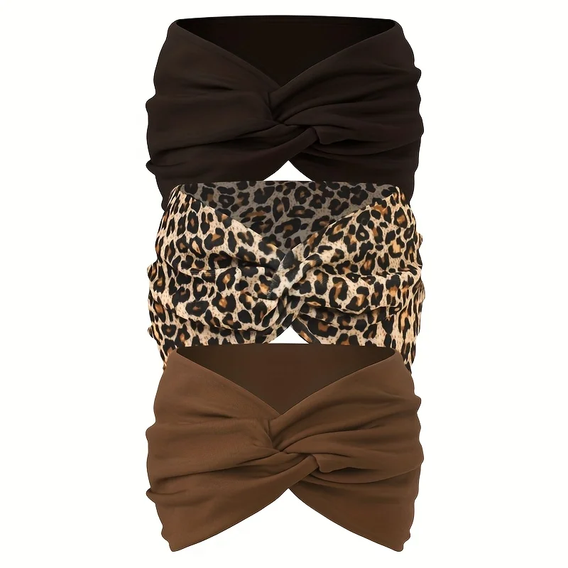 3 Pack Women’s Stretchy Non-Slip Sweat-Absorbing Yoga Headbands, Breathable Leopard Print Sports Headscarves for Running Fitness