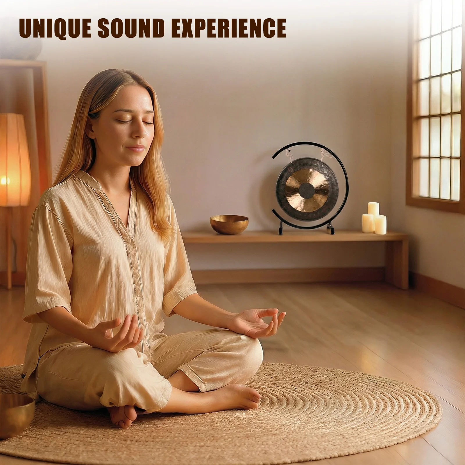 

18in Sound Healing Gong on The Seaside C-Stand Gong Percussion Instrument with Mallet Great for Various Small Spaces