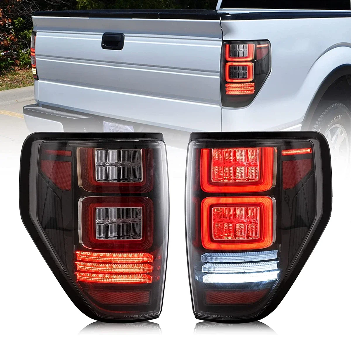 Tail Lights Assembly LED For Ford F150 Pickup Truck 2009-2014 W/ Red Turn Signal Rear Lamp Assembly Passenger&Driver Side