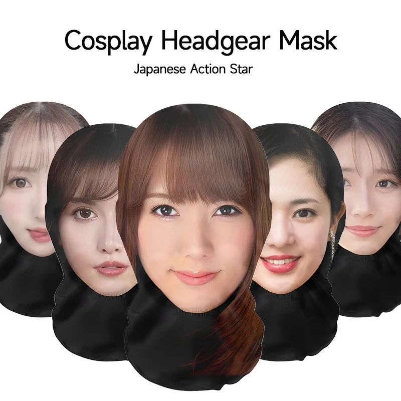 Japanische Schauspielerin 3D-Simulations-Gesichtsmaske Lustiges Rollenspiel Elastische Netz-Kopfbedeckung Karnevals-Party-Requisite Atmungsaktiver Sonnenschutz