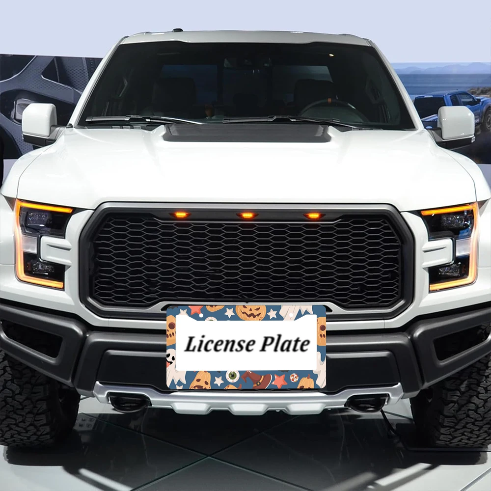 1 قطعة إطار لوحة ترخيص بفتحتين على شكل يقطين الهالوين، لون أزرق، مادة ألومنيوم، 6 × 12 بوصة، مع طقم براغي، Ret