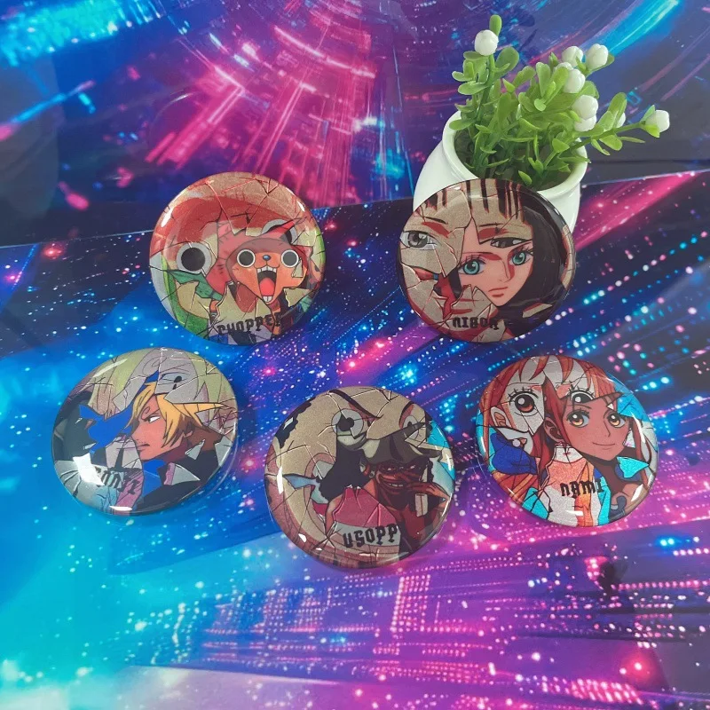 One Piece Anime Badge Pins Luffy Zoro Ace Boa Hancock Cosplay Merchandise Shiny Double Flash Reflective Anime Merch Collectible - view 3