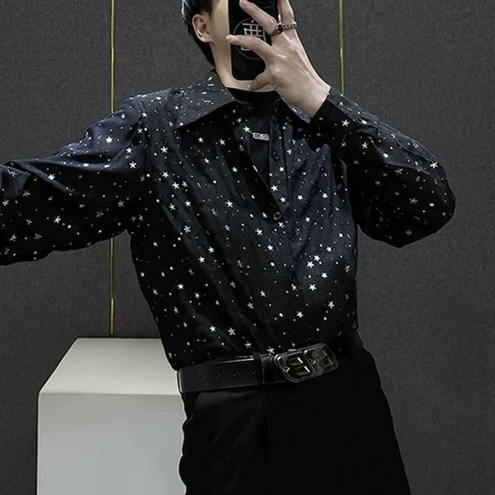 Mens Shirts Night Sky Print Shirts Summer Streetwear Light Breathable Campus Performance Long Sleeve Tops Men'S Clothing 2024