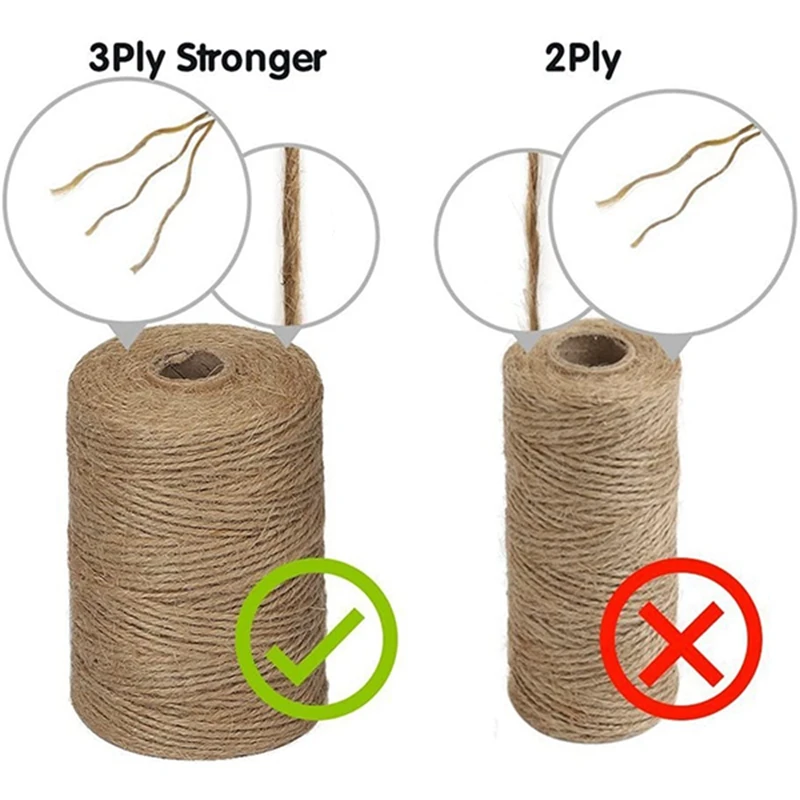 A44M 200M/ Roll 2mm Jute Twine Natural Thick Brown Twine for Home Gardening Plant Picture Hanger Industrial Packing String