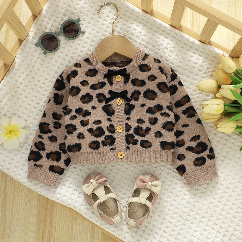 Baby Sweaters Knit Infant Boy Girl Cardigan Long Sleeve Newborn Kid Clothes Fashion Leopard Print Fall 6M-3Y Warm Tops Outerwear
