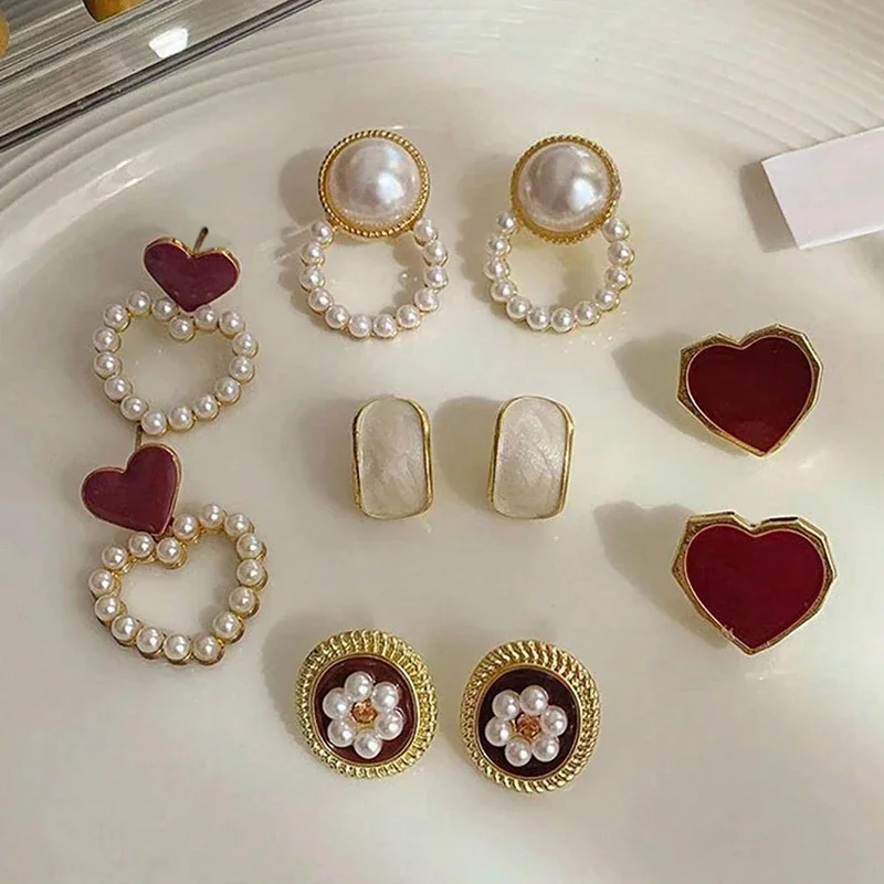 Women's 16 Pieces Imitation Pearl Stud Earrings Set, Elegant Gift