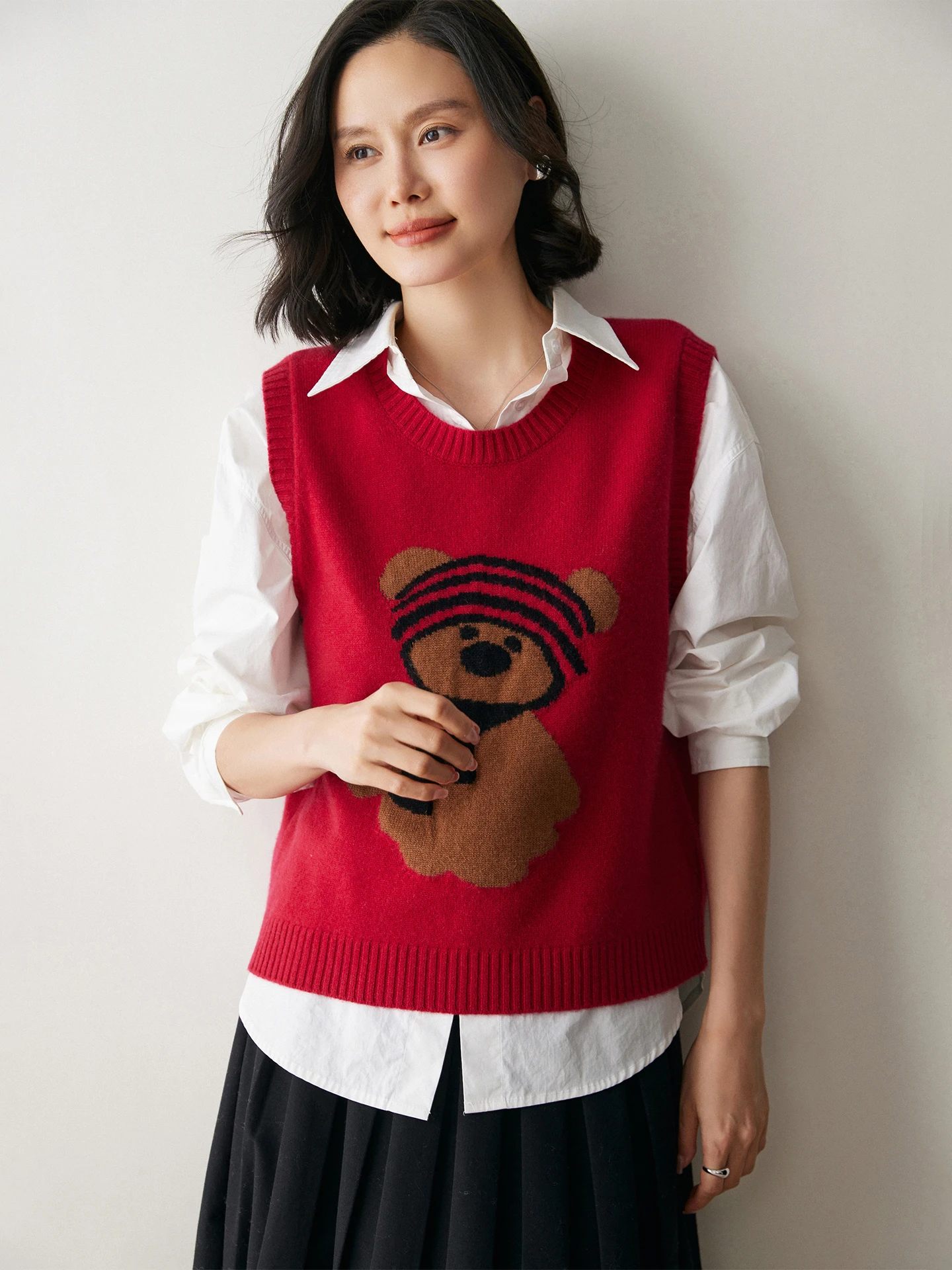 E Bear brodé rond Ne Svel Camere tricoté gilet ample femmes automne hiver Faion trajet Sle haut