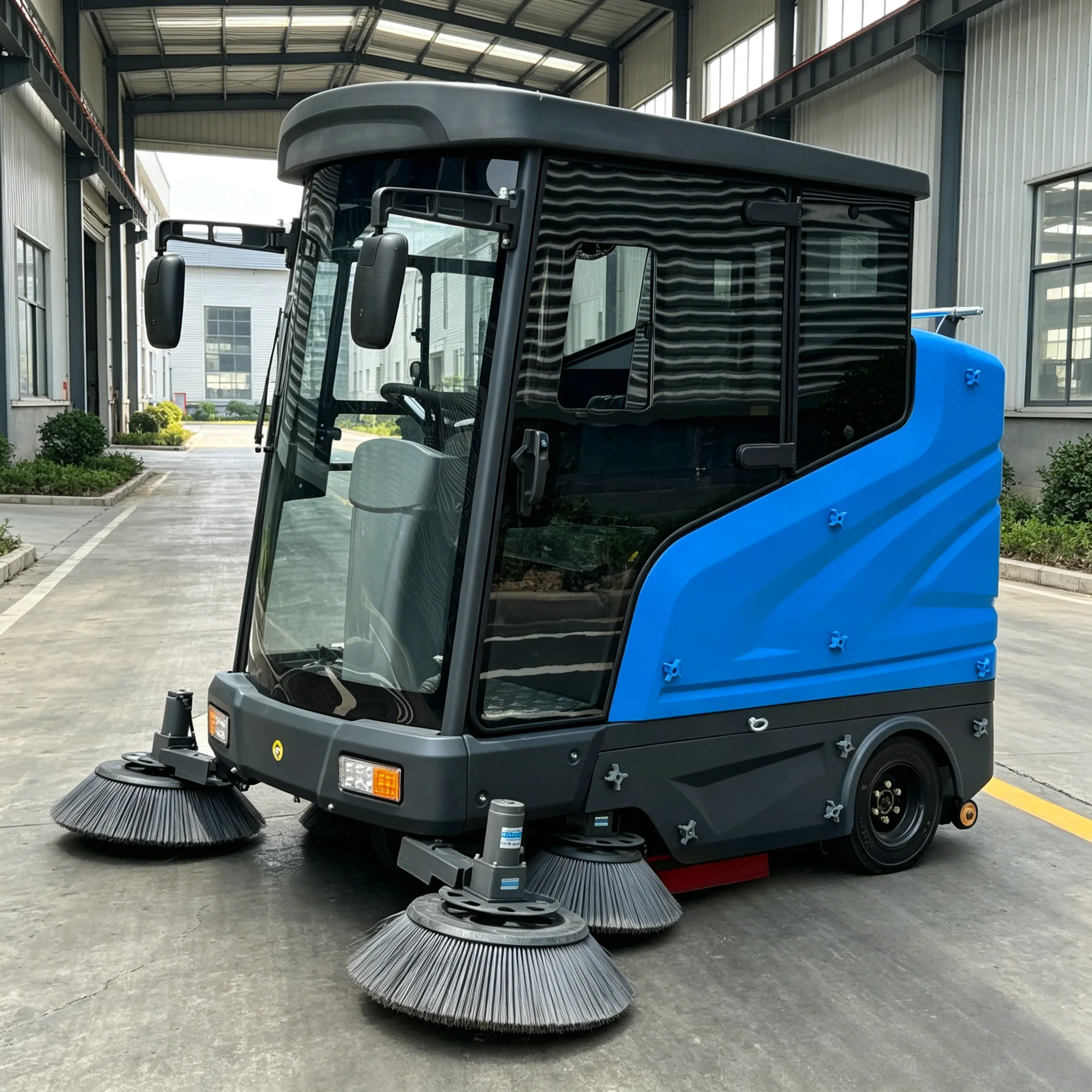 Customized Electric Ride On Double Side Brushes Industrial Battery Road Ride On Floor Sweeper With CE