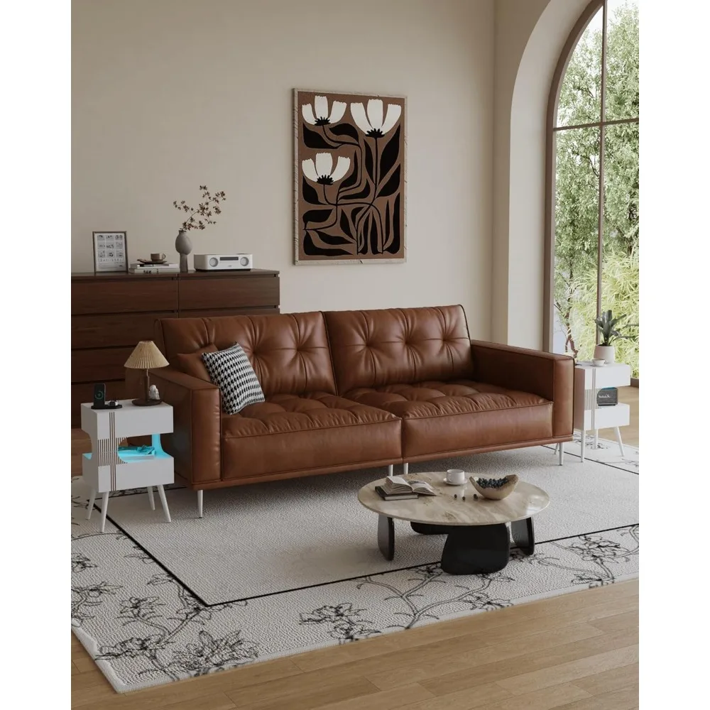 충전 스테이션이 있고 LED 조명이 있는 흰색 침대 옆 탁자, 수납 서랍 2개가 있는 현대적인 침대 옆 탁자, 단단한 나무 다리가 있는 나이트 스탠드