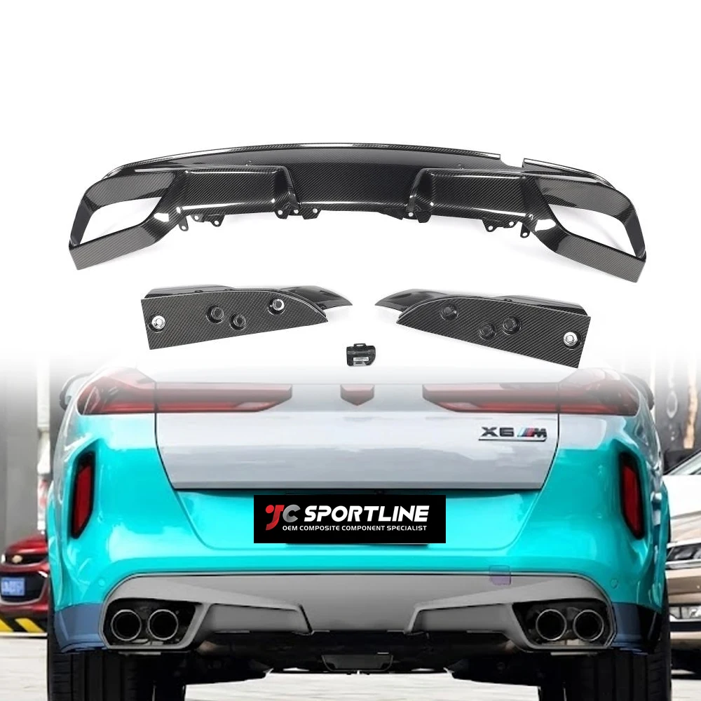 

Сухой карбоновый задний диффузор для BMW X6M F96 LCI 2023-2024, высокопроизводительный, легкий, комплект для тюнинга кузова, 4 элемента