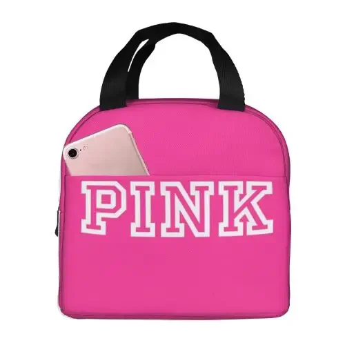 Love Pink Black Portable Insulated Lunch Bag Waterproof Tote Bento Bags Lunch Tote for Women Lunch Box for Work School Picnic