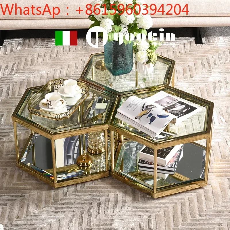 Modern light and luxury tempered glass coffee table hollowed-out geometry coffee table network celebrity creativity