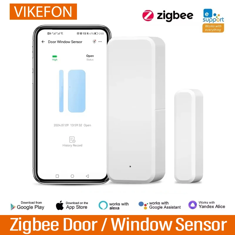 VIKEFON Zigbee Door Sensor Smart Home Window Sensor Works Home Assistant Zigbee 3.0 Gateway Door Window Alarm Sensor APP Control