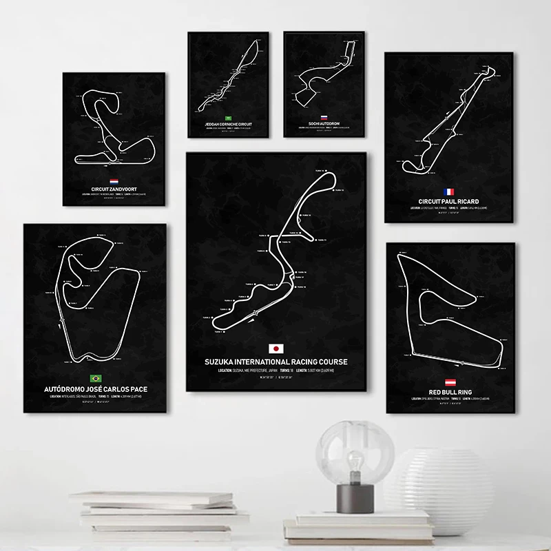 F1 Track Map Wall Art 2023 Season Calendar Poster Print Sea Racing Print Picture Canvas Painting Living Room Home Decor