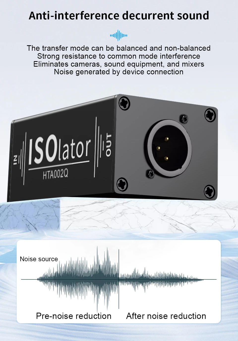 6,35-mm-Audiokabel-Isolator, Erdungsschleifen-Isolator, XLR-Buchse auf Stecker, beseitigt gemeinsame Erdungsstörungen für Soundsysteme 6.35mm Audio Cable Isolator Noise Ground Loop Isolator XLR Female to Male Eliminate – Detail 3
