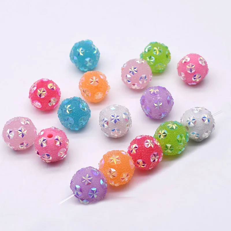 16mm Granulated sugar Candy Color Round Acrylic Beads Handmade Micro Inlay Star Beads for Jewelry Making DIY Necklace Bracelet