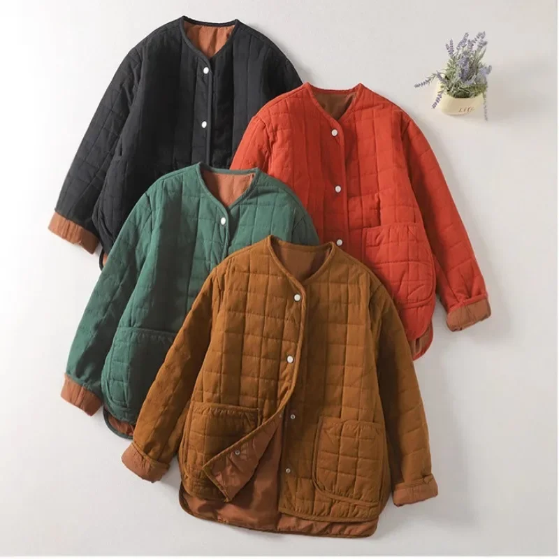 

Новинка 2023 года, хлопково-льняные повседневные пальто в стиле ретро, однотонные однобортные парки с длинными рукавами, утепленная теплая женская куртка с круглым вырезом