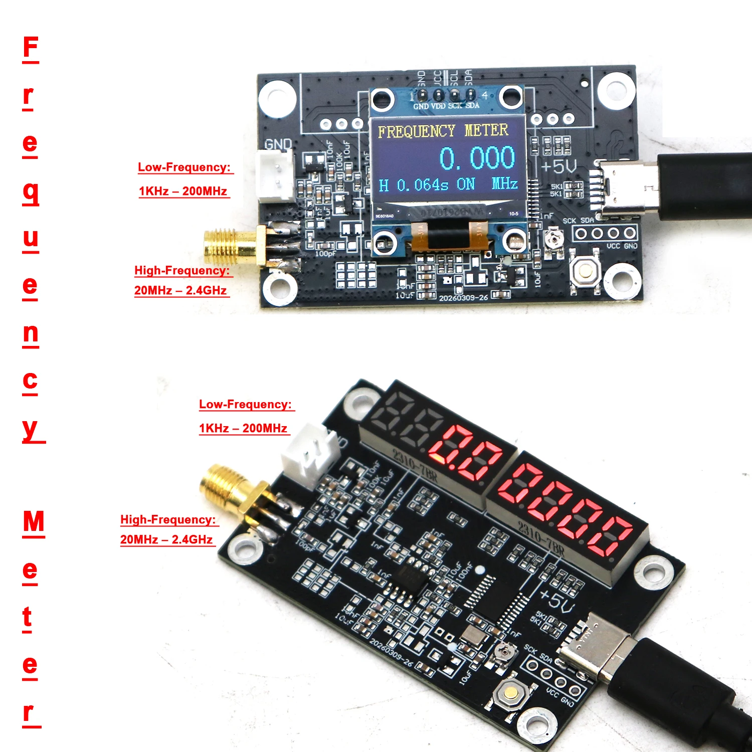 2CH Digital Frequency Meter 1KHZ~200M/20M-2400M Low/High Frequency Counter RF Signal Measurement 433M 868M 2.4G Satellite WiFi