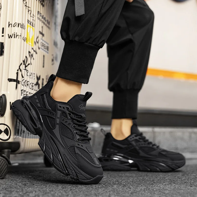 

Новинка 2024, мужская черная дышащая повседневная обувь на мягкой подошве, уличная мужская износостойкая повседневная обувь на шнуровке, мужская обувь