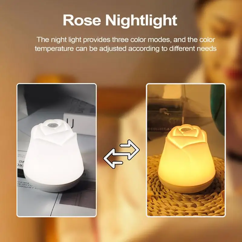 Rose Night Light Led Rose Table Lamp Flower Lamp Energy Efficient Nursery Night Light 3 Light Modes Rechargeable Floral Led