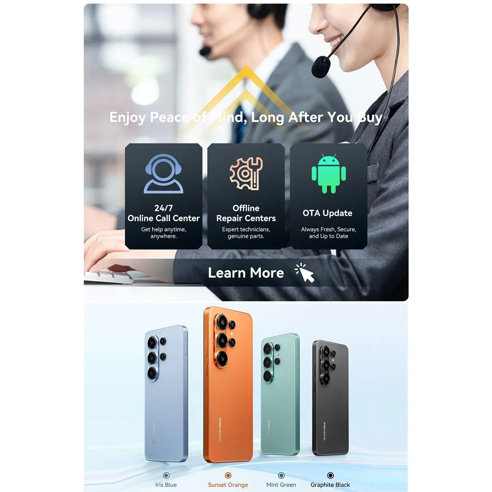 Blackview WAVE 10 Smartphone 8GB+256GB 6.88'' Android 16 Unisoc UMS9230E 5000mAh 4G Cell Phone
