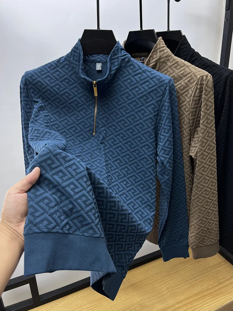 男性用ジャカードセーター,レトロスタイル,ミドルジッパー,スタンドカラー,ハイエンドブランド,ファッショナブル,カジュアル,春秋,ニューコレクション2023