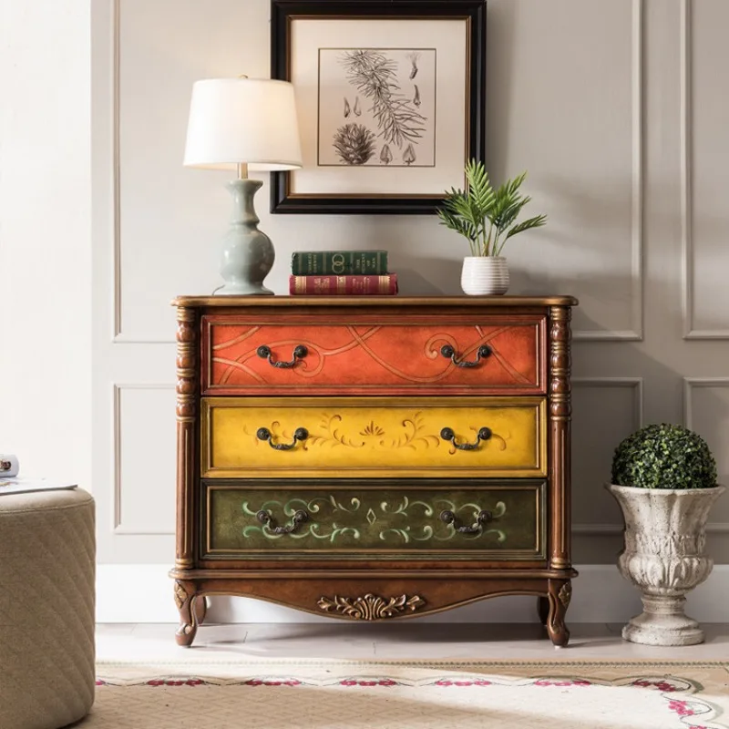 American foyer porch cabinet solid wood dining side cabinet living room locker bedroom three bucket storage cabinet