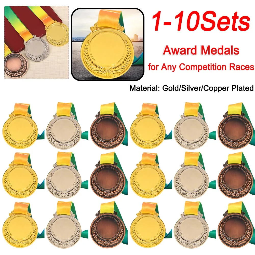 

1-10Sets 5.2cm Gold/Silver/Bronze Medal Award Medal Sports Rewards Competition Awards Souvenir with Neck Ribbon Kids Toys