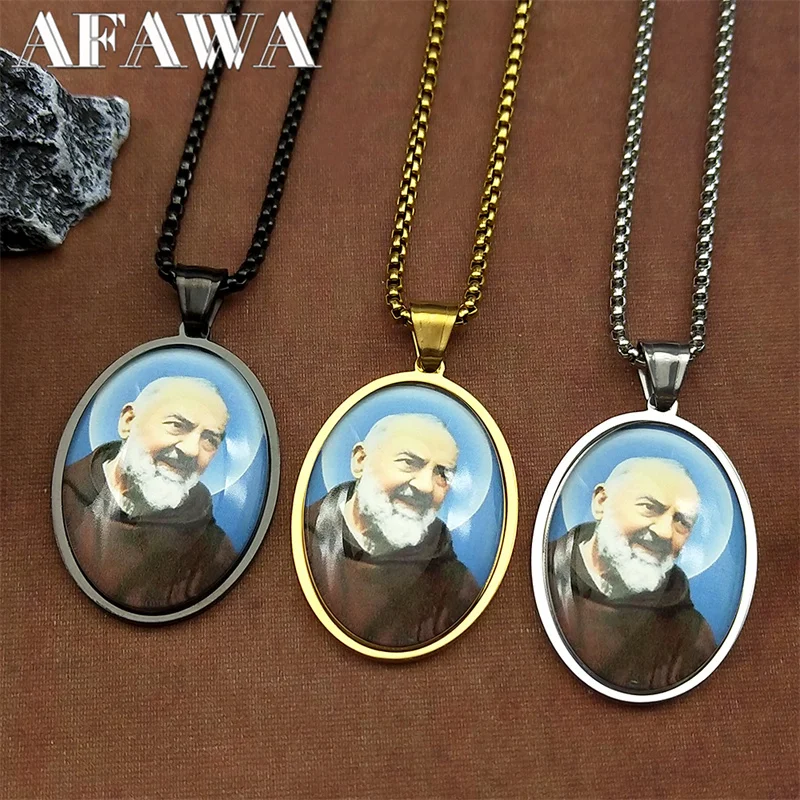 الكاثوليكية بادري بيو سانت الأب ميدالية قلادة قلادة للنساء الرجال الفولاذ المقاوم للصدأ الذهب اللون الدينية تميمة مجوهرات هدية #2