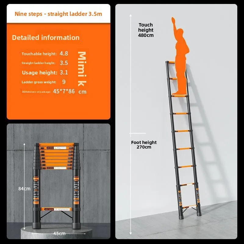 Ladder Home Use Nonslip Folding Ladder Attic Ladder Telescoping Heavy Duty Aluminum Alloy Ladder Extension Ladder Portable Step