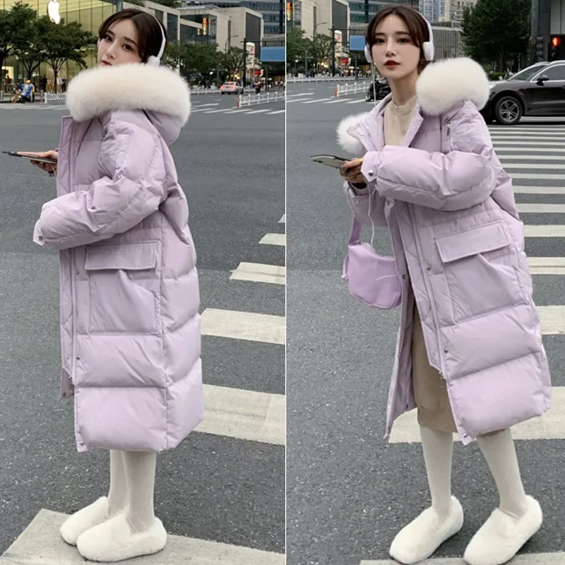 Winter Down Cotton Jacket Women's Winter Hooded Faux Fur Collar Coat Warm Parkas Snow Outwear Oversized Long Winter Jacket