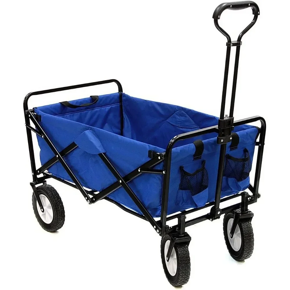 

Sports Heavy Duty Steel Frame Collapsible Folding 150 Pound Capacity Outdoor Camping Garden Utility Wagon Yard Cart, Blue