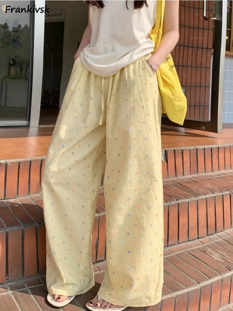 

Брюки допаминовые женские в горошек, летние универсальные мешковатые брюки в Корейском стиле, уличная одежда, повседневные в стиле Хай-стрит, шикарные простые