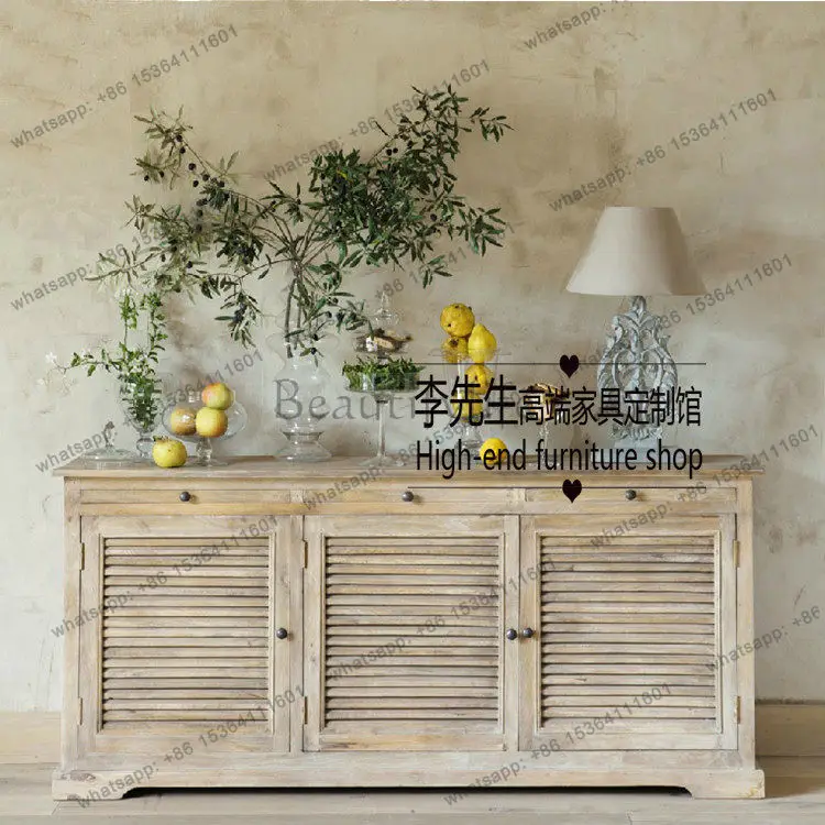 French retro old entrance hall decorative cabinet solid wood shutter door TV cabinet