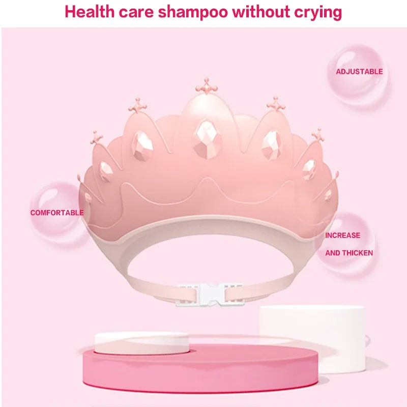 Shampoo Cap Crown Baby Shower Cap Adjustable Size Children  Cartoon Bath Visor Infant Hair Shield Ear Protection Waterproof