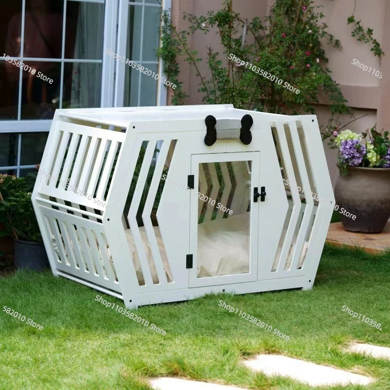Outdoor Solid Wood Dog Kennel, Ventilated & Breathable Wooden Pet House, All-Season Weatherproof Shelter for Pets