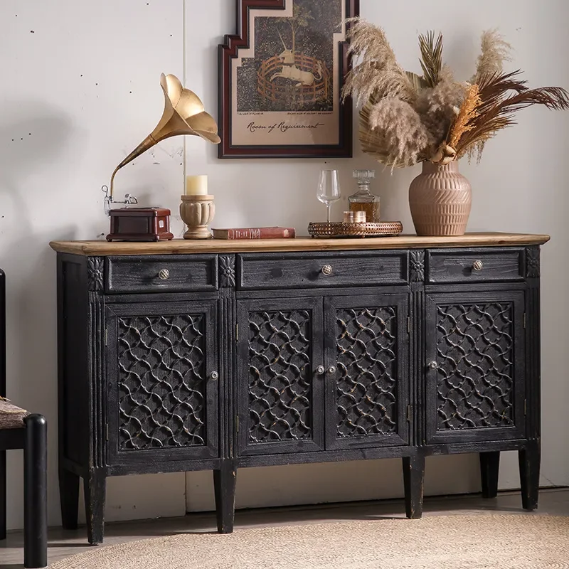 for New Chinese Classical Old Furniture Age Sense Ancient Building Decoration Side Cabinet Solid Wood Locker Black Entrance